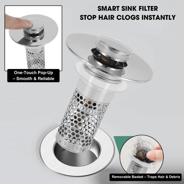 Pop-Up Sink Drain Filter – Anti-Clog Stainless Steel Hair Catcher Plug (2/4PCS)