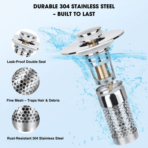 Pop-Up Sink Drain Filter – Anti-Clog Stainless Steel Hair Catcher Plug (2/4PCS)