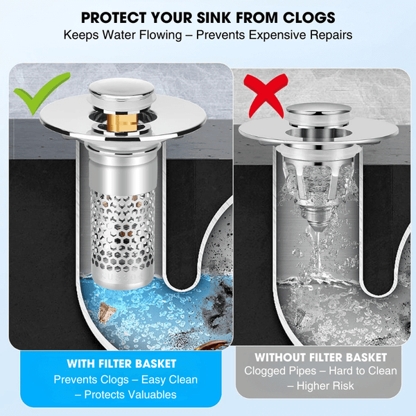 Pop-Up Sink Drain Filter – Anti-Clog Stainless Steel Hair Catcher Plug (2/4PCS)