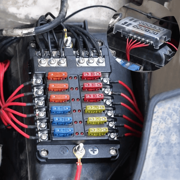 12/6 Way Waterproof Blade Fuse Box with LED – 12V/24V ATO/ATC