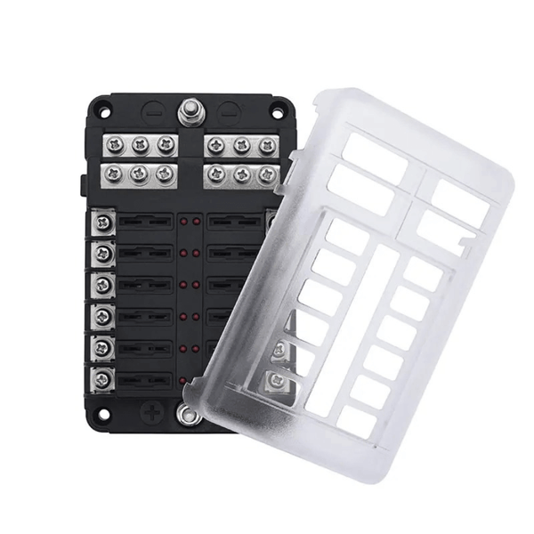 12/6 Way Waterproof Blade Fuse Box with LED – 12V/24V ATO/ATC