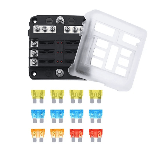 12/6 Way Waterproof Blade Fuse Box with LED – 12V/24V ATO/ATC