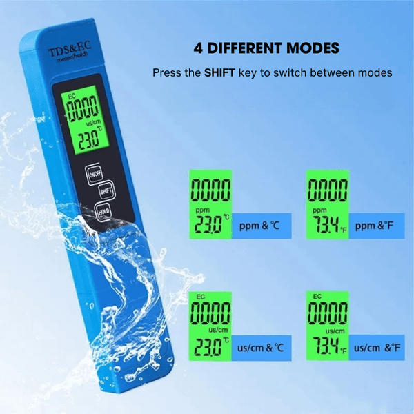 Digital TDS & EC Water Tester – High-Precision Meter for Total Dissolved Solids, EC, and Temperature