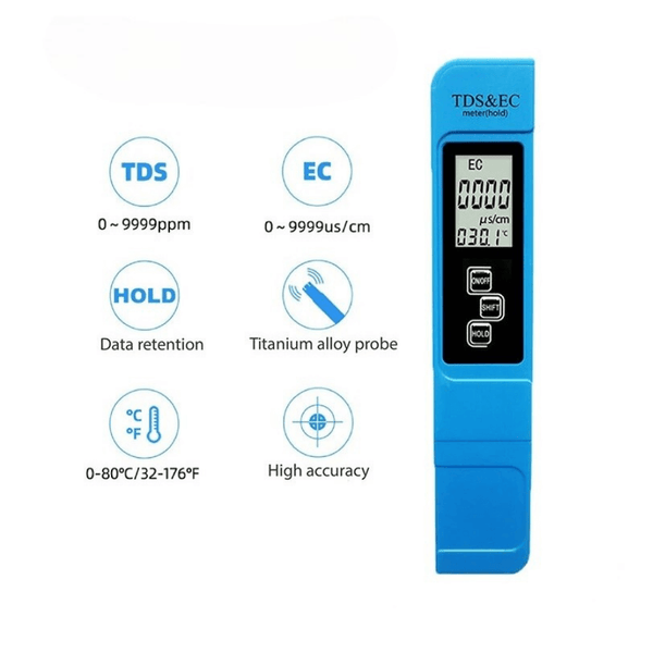 Digital TDS & EC Water Tester – High-Precision Meter for Total Dissolved Solids, EC, and Temperature