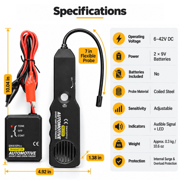 EM415PRO Automotive Wire Tracer – 6–42V Short & Open Circuit Finder