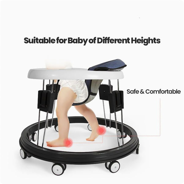 Safe Baby Walker Anti Rollover - Adjustable, Foldable & Comfortable