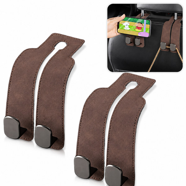 2PCS Leather Car Seat Headrest Hooks – Double Metal Purse & Bag Hangers