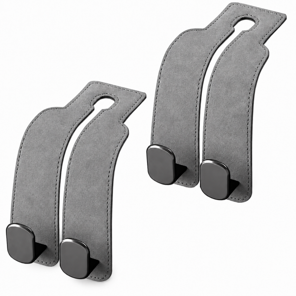 2PCS Leather Car Seat Headrest Hooks – Double Metal Purse & Bag Hangers