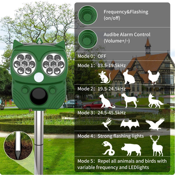 Solar Ultrasonic Animal Repeller – Motion-Activated Pest Control for Cats, Dogs, Deer & More