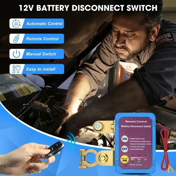 12V Remote Battery Disconnect Switch – 240A Automatic Power Shut-Off for Cars, Trucks, Boats, RVs