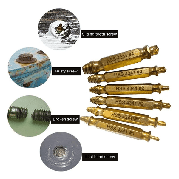 6pcs HSS Screw Extractor Set – Double-Ended Drill Bits for Rusted & Broken Screw Removal