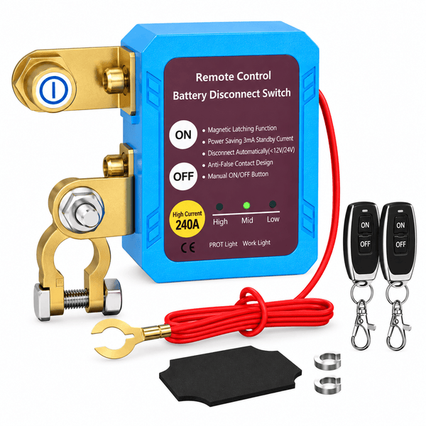 12V Remote Battery Disconnect Switch – 240A Automatic Power Shut-Off for Cars, Trucks, Boats, RVs