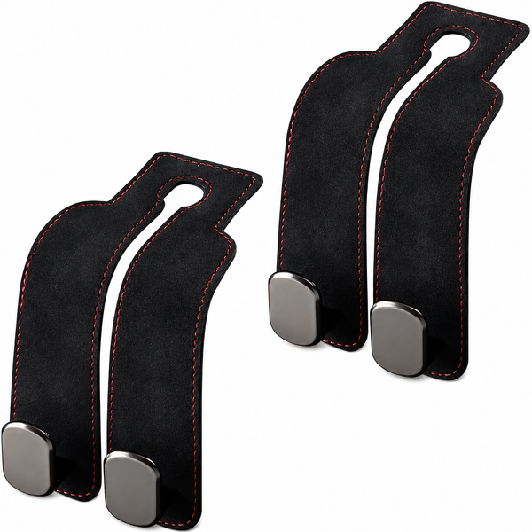 2PCS Leather Car Seat Headrest Hooks – Double Metal Purse & Bag Hangers